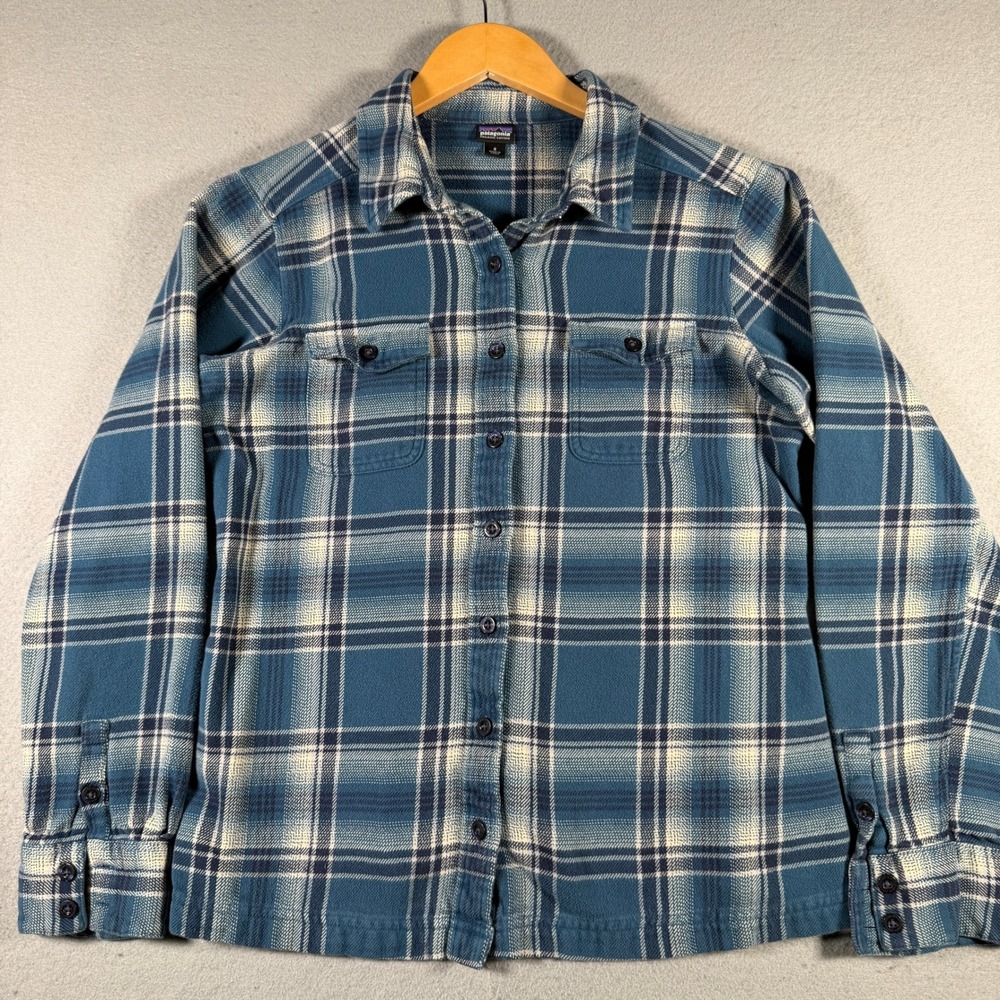 Patagonia Womens Blue Plaid Organic Cotton Fjord Flannel Shirt Size 8 STY53915